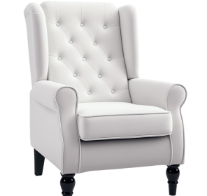 Cream White High Back Accent Chair With Wooden Legs, Removable Cushion For Living Room, Club, Bedroom (Color: White)
