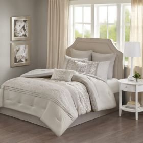 Embroidered 8 Piece Comforter Set Neutral King (Option: Neutral)