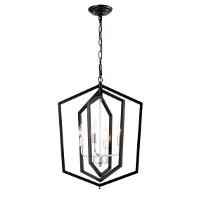 4-Light Farmhouse Kitchen Chandeliers, Matte Black And Sliver Vintage Rustic Cage Light Fixture Adjustable Height Chandeliers For Dining Room Hal (Option: Matte Black)