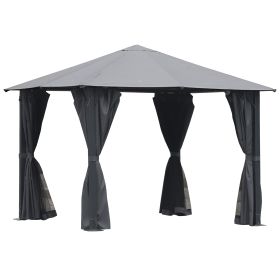 10'x10' Covered Gazebo, Outdoor Patio Gazebo With Mesh Sidewalls And Privacy Curtains, Canopy Pergolas In Black (Color: Black)