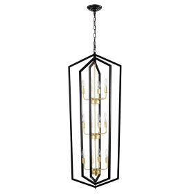 12-Light Lantern Tired Farmhouse Ceiling Hanging Light Black Chandelier Metal Modern Pendant Light Fixtures For Kitchen Island Dining Room Living (Option: Matte Black)