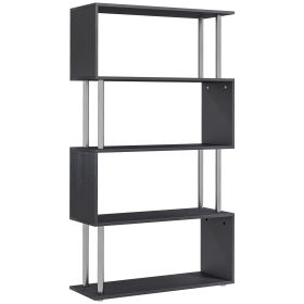 5-Tier Bookcase S-Shaped Wooden Storage Shelf Modern Decorative For Home And Office Black (Color: Black)