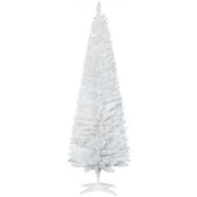 6ft White Christmas Tree, Slim Xmas Tree With Full Appearance, PVC 390 Branch Tips And Metal Stand, Artificial Christmas Tree, White (Color: White)