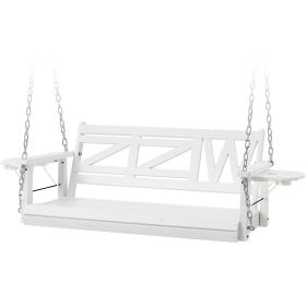 Wooden Outdoor Porch Swing With 2-Seat (Color: White)