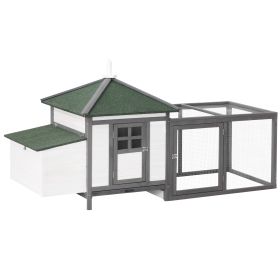 Wooden Chicken Coop 77 Inch With Weatherproof Roof Nesting Box Enclosed Run Removable Tray Outdoor Gray (Color: Green)